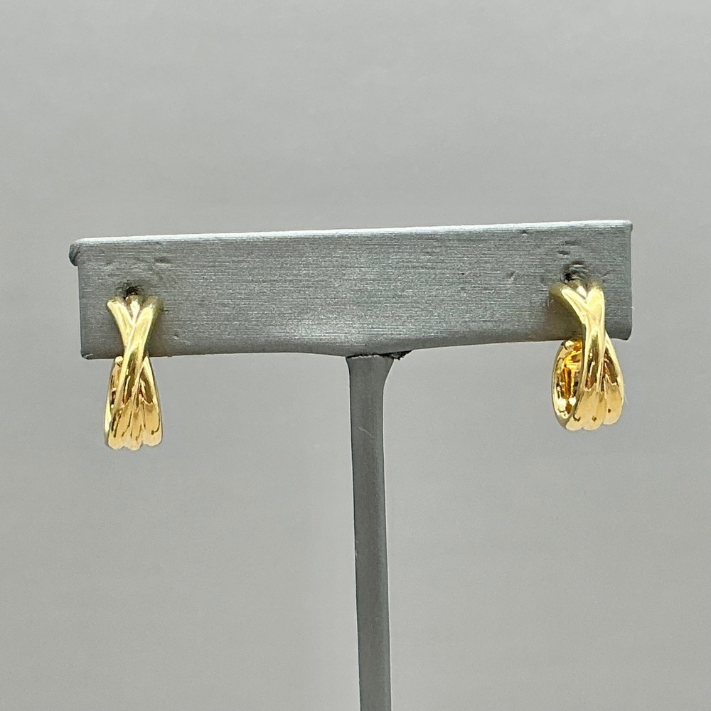 Vintage Avon Earrings Gold Tone Triple Ribbed Half Hoop Post Earrings